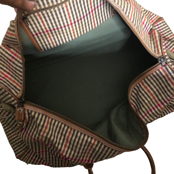 Vintage Perry Ellis Brown Plaid Carry On Weekender Travel Duffel Bag - Picture 7 of 17